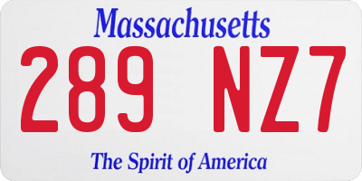 MA license plate 289NZ7
