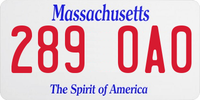 MA license plate 289OA0