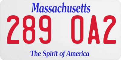 MA license plate 289OA2