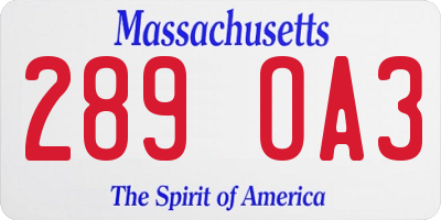 MA license plate 289OA3