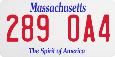 MA license plate 289OA4