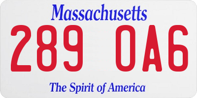 MA license plate 289OA6