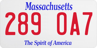 MA license plate 289OA7