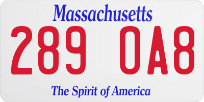MA license plate 289OA8