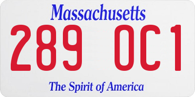 MA license plate 289OC1