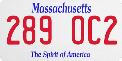 MA license plate 289OC2