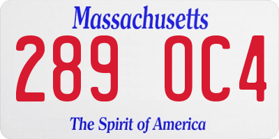 MA license plate 289OC4