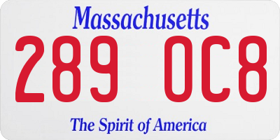 MA license plate 289OC8