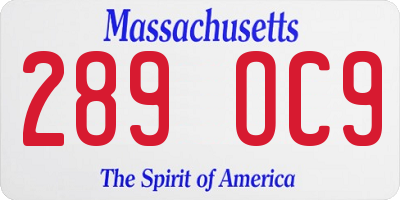 MA license plate 289OC9