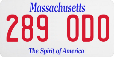 MA license plate 289OD0