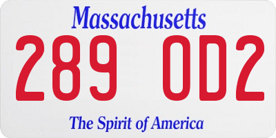 MA license plate 289OD2