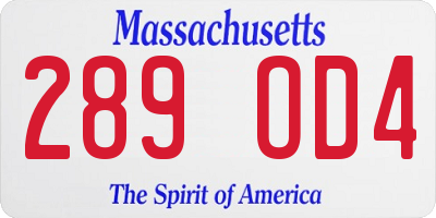 MA license plate 289OD4