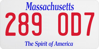 MA license plate 289OD7