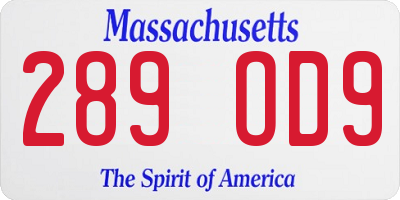 MA license plate 289OD9