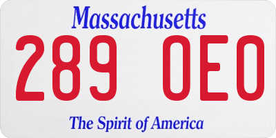 MA license plate 289OE0
