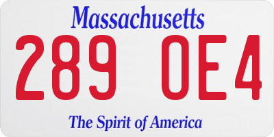 MA license plate 289OE4