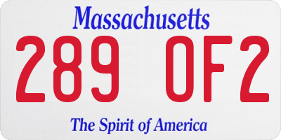 MA license plate 289OF2