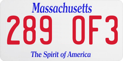 MA license plate 289OF3