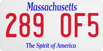 MA license plate 289OF5
