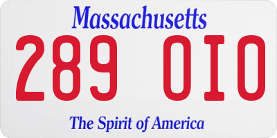 MA license plate 289OI0