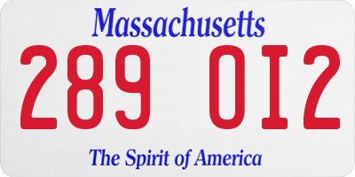 MA license plate 289OI2