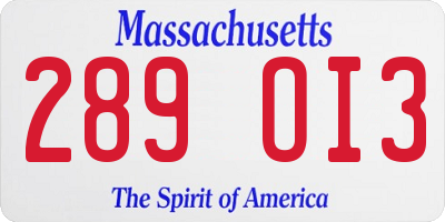MA license plate 289OI3