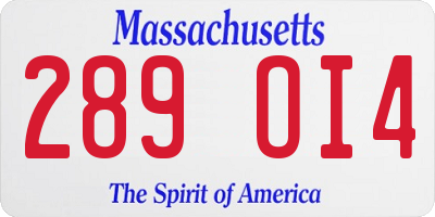 MA license plate 289OI4
