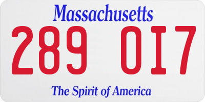 MA license plate 289OI7