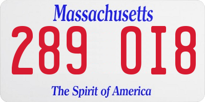 MA license plate 289OI8