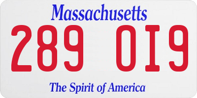 MA license plate 289OI9