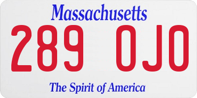 MA license plate 289OJ0