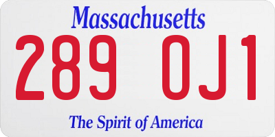 MA license plate 289OJ1