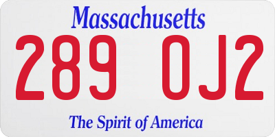MA license plate 289OJ2