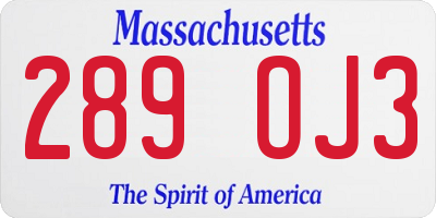 MA license plate 289OJ3