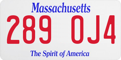 MA license plate 289OJ4