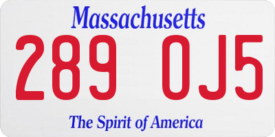 MA license plate 289OJ5