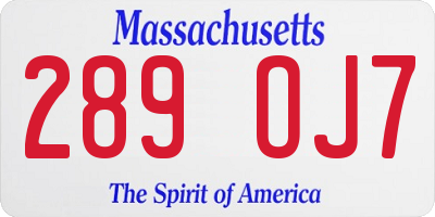 MA license plate 289OJ7