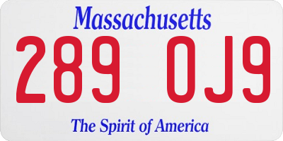 MA license plate 289OJ9