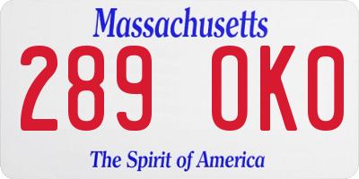 MA license plate 289OK0