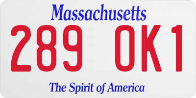 MA license plate 289OK1