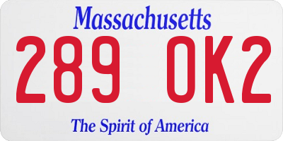 MA license plate 289OK2
