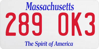 MA license plate 289OK3
