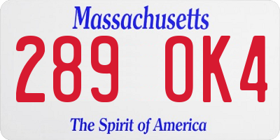 MA license plate 289OK4