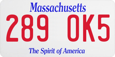 MA license plate 289OK5