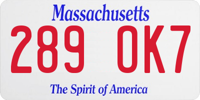 MA license plate 289OK7
