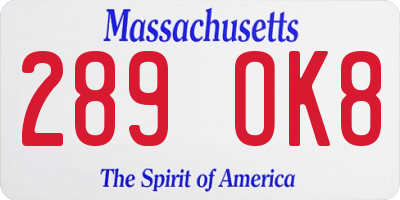 MA license plate 289OK8