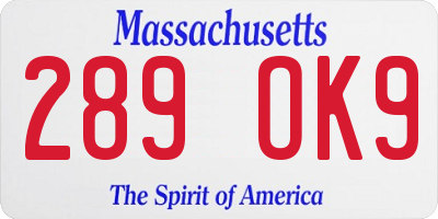 MA license plate 289OK9