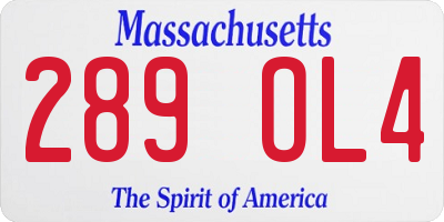 MA license plate 289OL4
