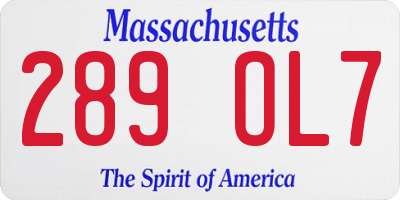 MA license plate 289OL7