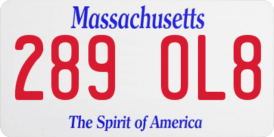 MA license plate 289OL8